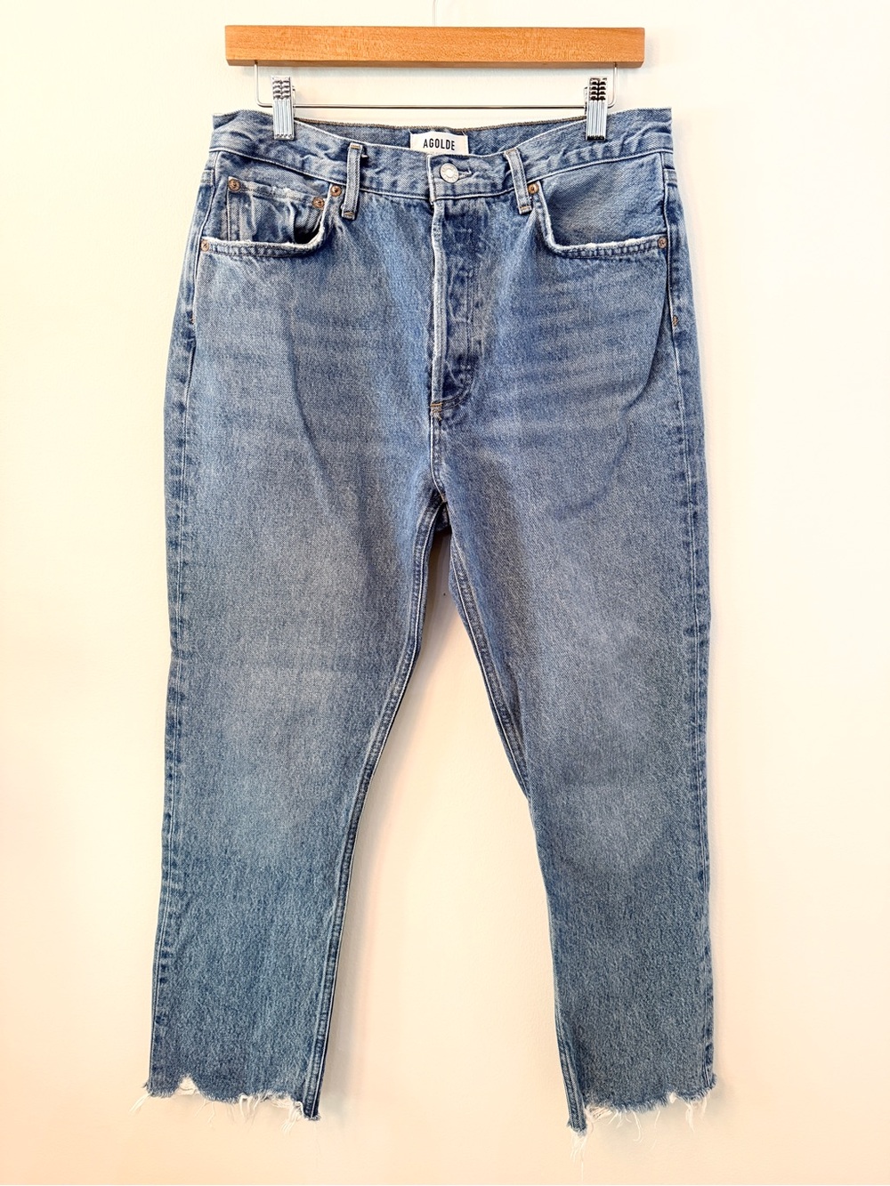AGOLDE Riley Crop Jeans 29 High Rise Button Fly Raw Hem